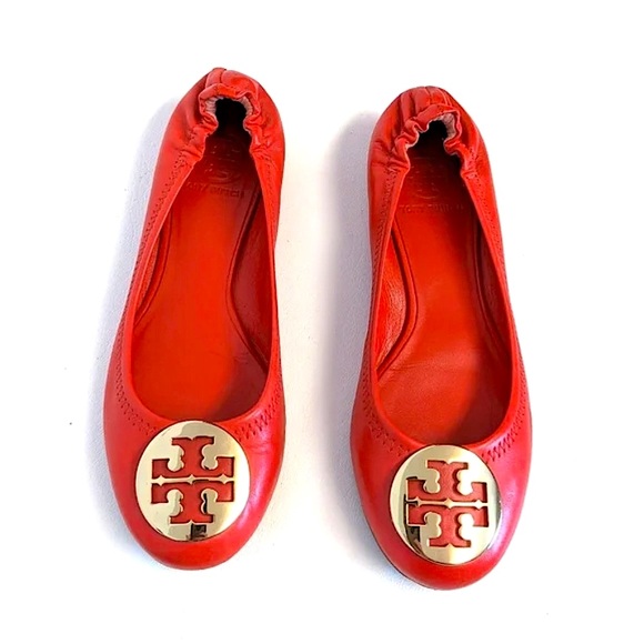 Tory Burch Lobster Red/Gold-626 Reva-Mestico Flat Ballet 12138006, Size 5.5 - Picture 2 of 16